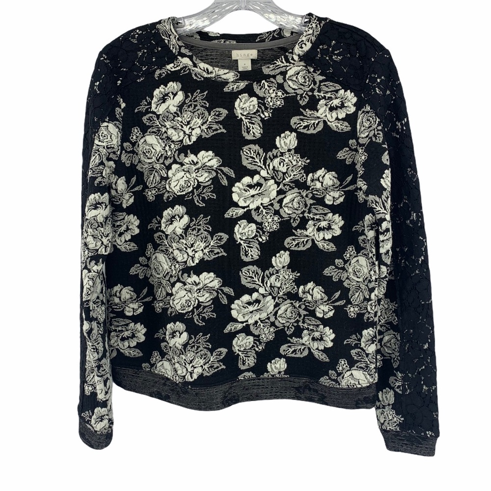 Hinge  Women’s Top Small Black White Floral Lace Print‎ Sweatshirt Cottagecore